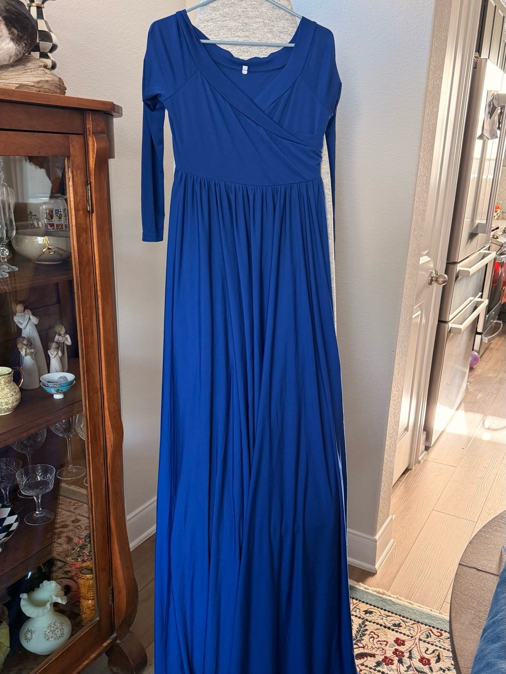 Elegant Long Sleeve Blue Maxi Dress